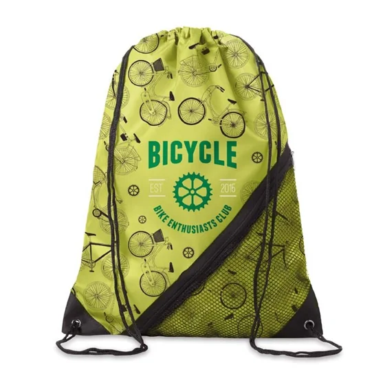 Mochila de cuerdas de poliéster 210D con bolsillo de malla con cremallera · MB3003