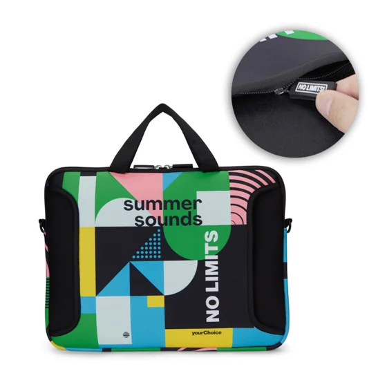 Funda de neopreno sublimado para portátil con cremallera y bolsillo frontal. · MB5008