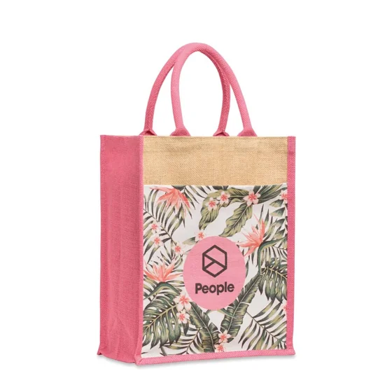Bolsa de yute con bolsillo frontal de algodón con impresión integral (30x37x15cm) · MB8924