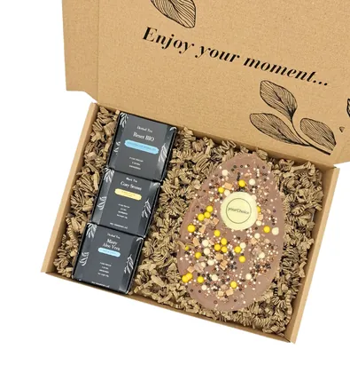 Caja de regalo XL de huevos de Pascua de chocolate belga que incluye 3 tés zen MI4011