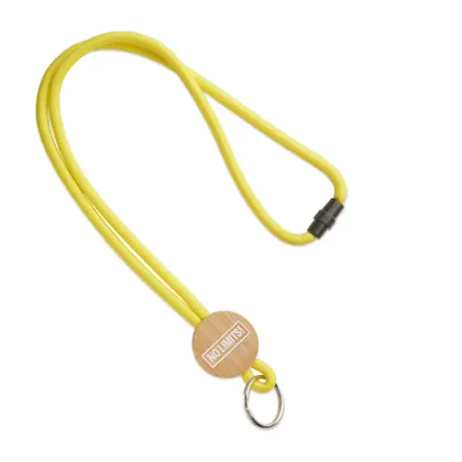 Lanyard de cordón de poliéster con detalle de bambú circular e impreso o grabado. ML1074