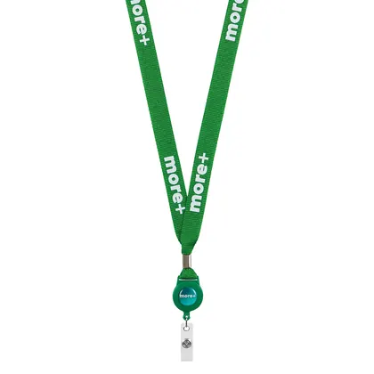 Lanyard de carrete para credencial de RPET con impresión en serigrafía y remache metálico. ML1167