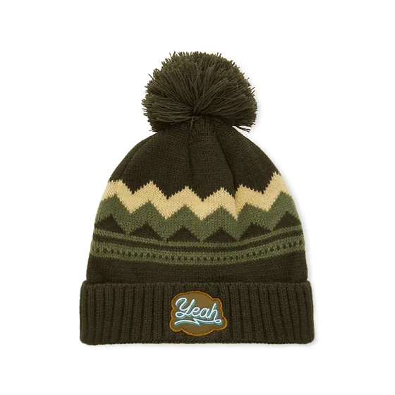 Gorro de acrílico con patrón personalizado, puños de punto acanalado 2*1 y pompón. · MW1025