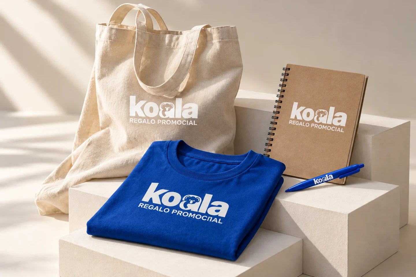 Welcome Pack Esencial con camiseta, bolsa, libreta y bolígrafo personalizados con KOALA en blanco