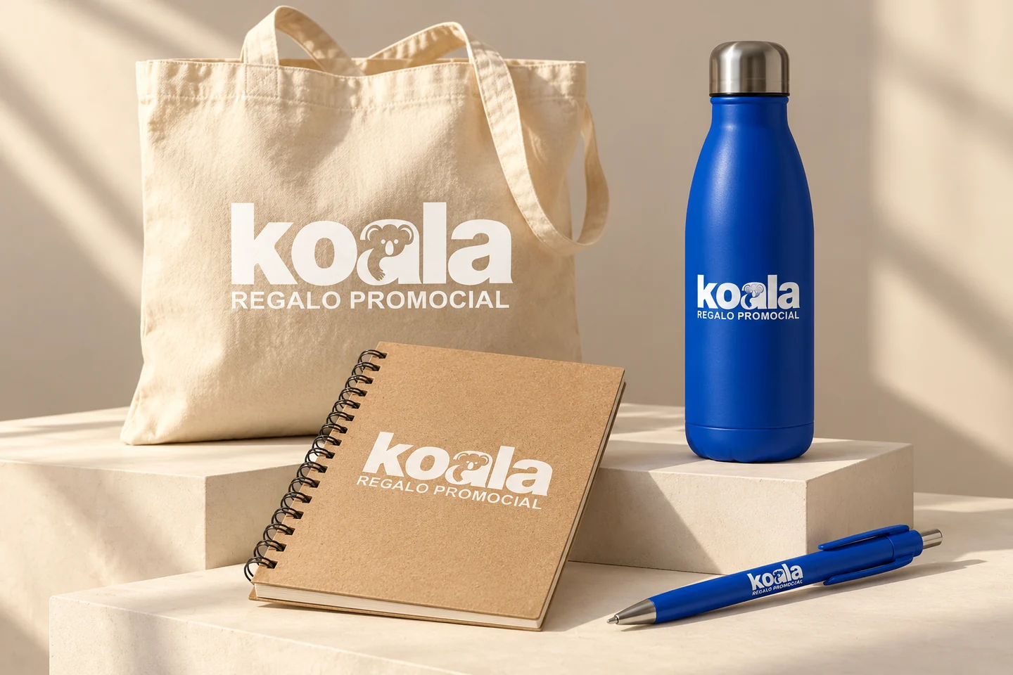 Kit Eventos e Hidratación: Bolsa, botella reutilizable, libreta y bolígrafo.