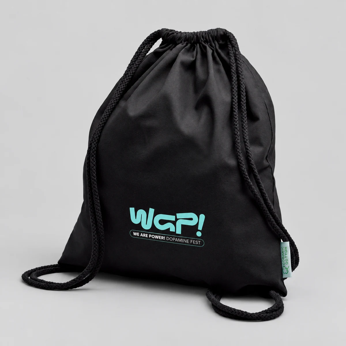 Mochila de cuerdas WAP: producto personalizado con el logotipo original, fotografía retocada de estudio