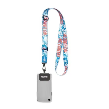 Portateléfono cruzado de cinta sublimada y ajustable, con detalle con tu logotipo en PVC. ML1075