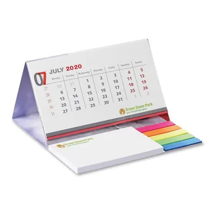 Calendario de sobremesa con tapa blanda, rotuladores y bloc de notas. CAL001