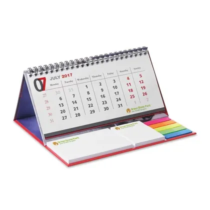 Calendario de sobremesa con tapa dura, marcadores y bloc de notas. CAL002