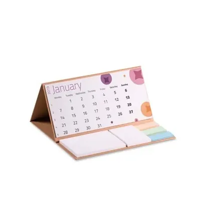Calendario de sobremesa con tapa dura de papel reciclado y bloc de notas. CALECO