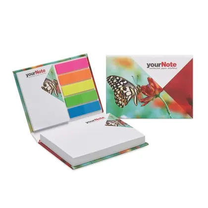 Bloc de notas de tapa dura de papel con su diseño en cada nota adhesiva. COMB01